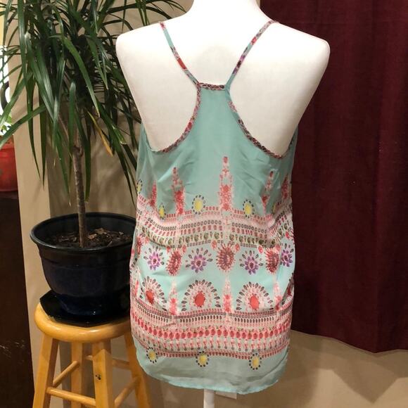 Lightweight Aqua Green Print Tank Racerback Spaghetti Strap Blouse Top size M - Picture 5 of 7